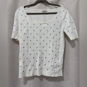 FRNCH Paris white pointelle cotton top with blue flowers size M